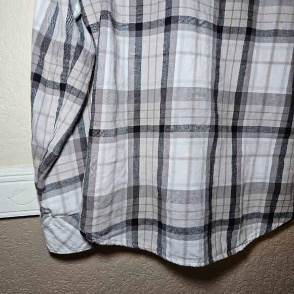 Riders Lee Neutral Plaid Flannel Grey Soft Cozy Women Medium Y2K Button Up Top - Picture 10 of 11